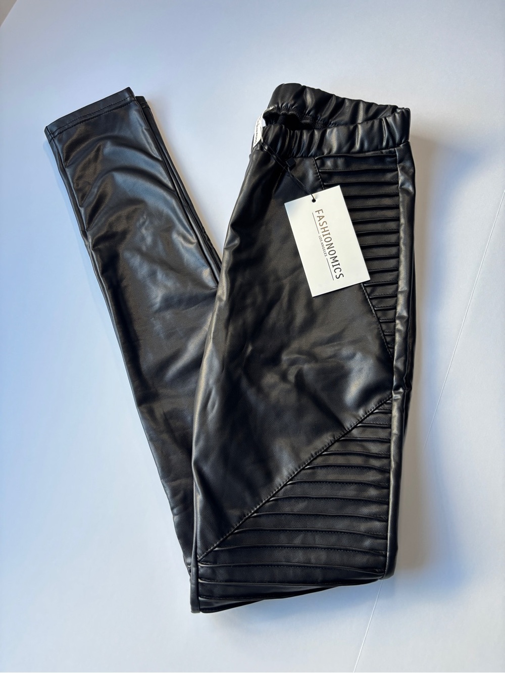 Fashionomics Faux Leather Moto Leggings Pants Black Ribbed NWT Size S